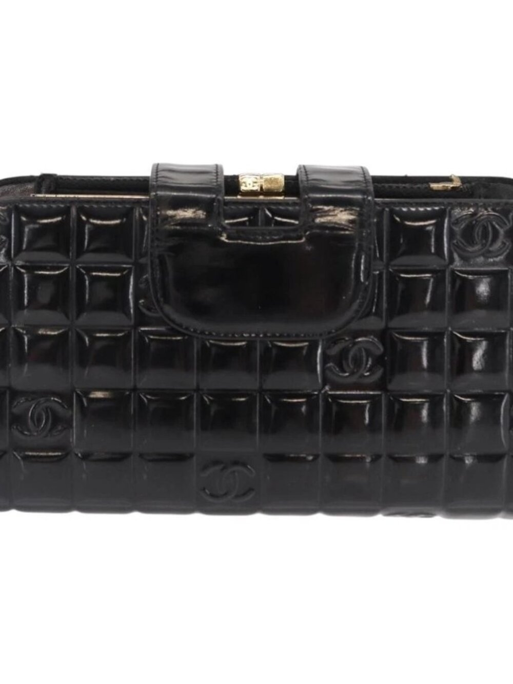 CHANEL Choco Bar line Long Wallet Patent leather Black CC Auth bs32174 - Picture 2 of 16